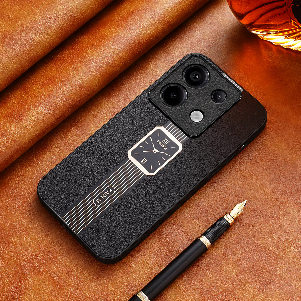 KADEM For Xiaomi Redmi Note 13 5G Cover Electroplating Phone PU Leather+TPU+Acrylic Back Case - Black
