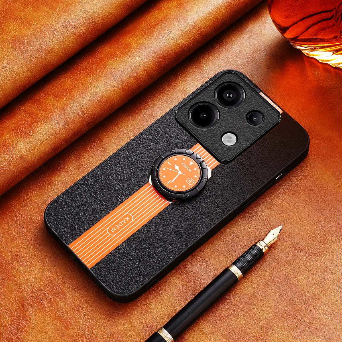 KADEM For Xiaomi Redmi Note 13 Pro 5G / Poco X6 5G Case Anit-Fall Kickstand Electroplating Phone Cover - Orange