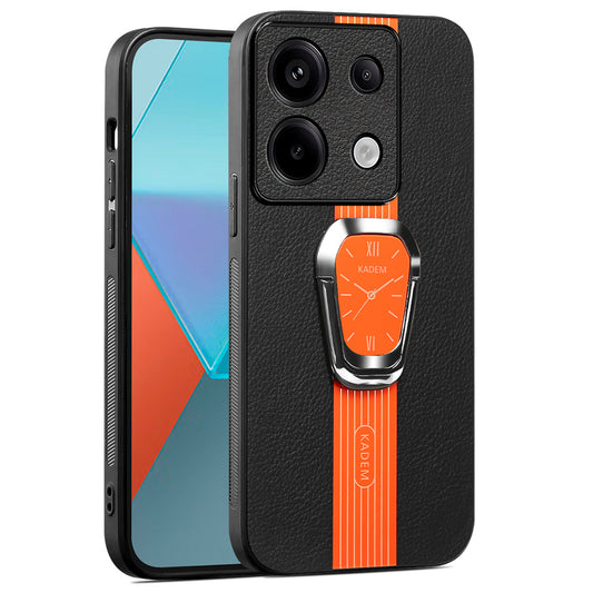 KADEM For Xiaomi Redmi Note 13 Pro 5G / Poco X6 5G Case PU Leather+TPU+Acrylic Smart Phone Cover with Kickstand - Orange