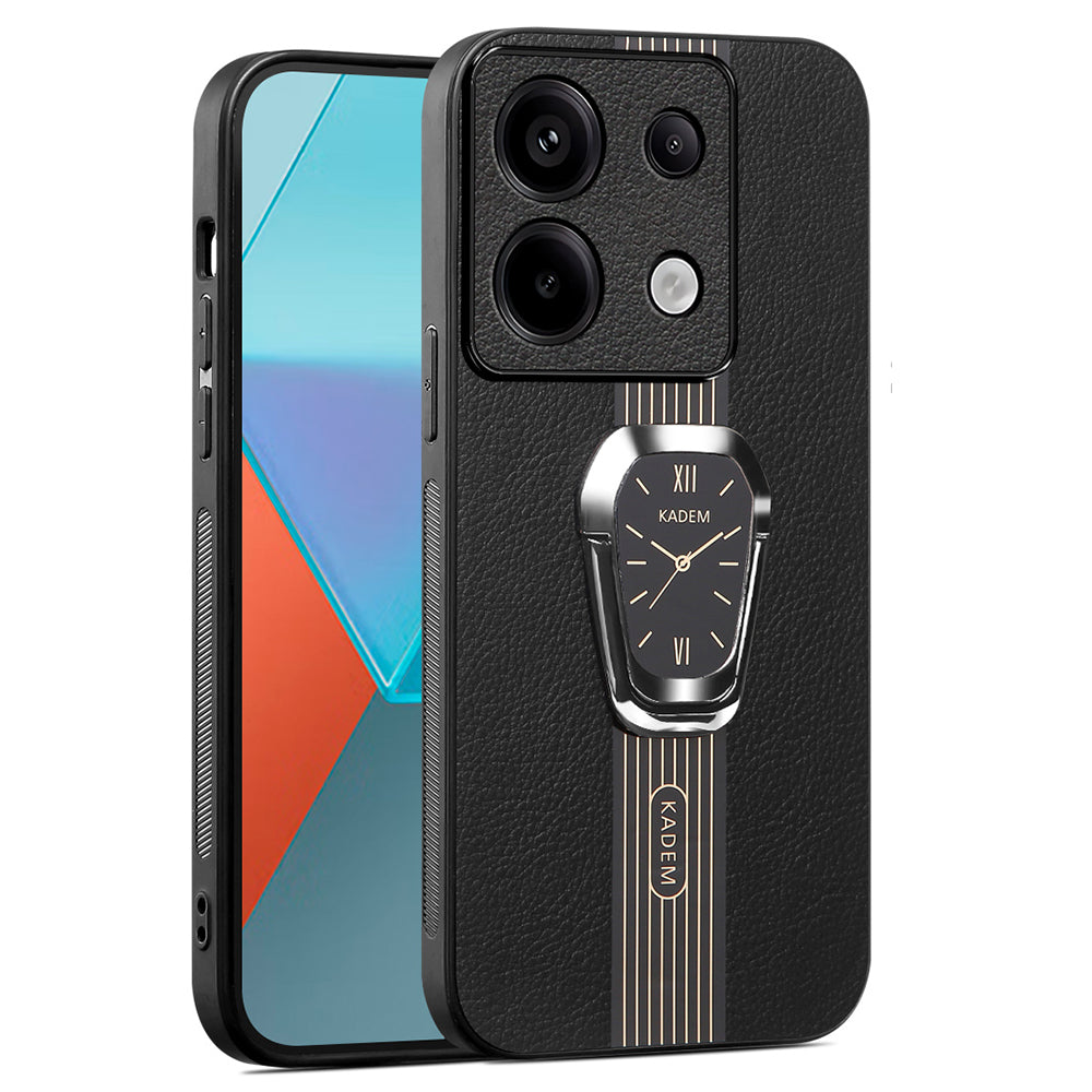 KADEM For Xiaomi Redmi Note 13 Pro 5G / Poco X6 5G Case PU Leather+TPU+Acrylic Smart Phone Cover with Kickstand - Black