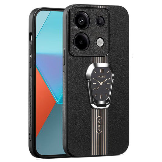 KADEM For Xiaomi Redmi Note 13 Pro 5G / Poco X6 5G Case PU Leather+TPU+Acrylic Smart Phone Cover with Kickstand - Black