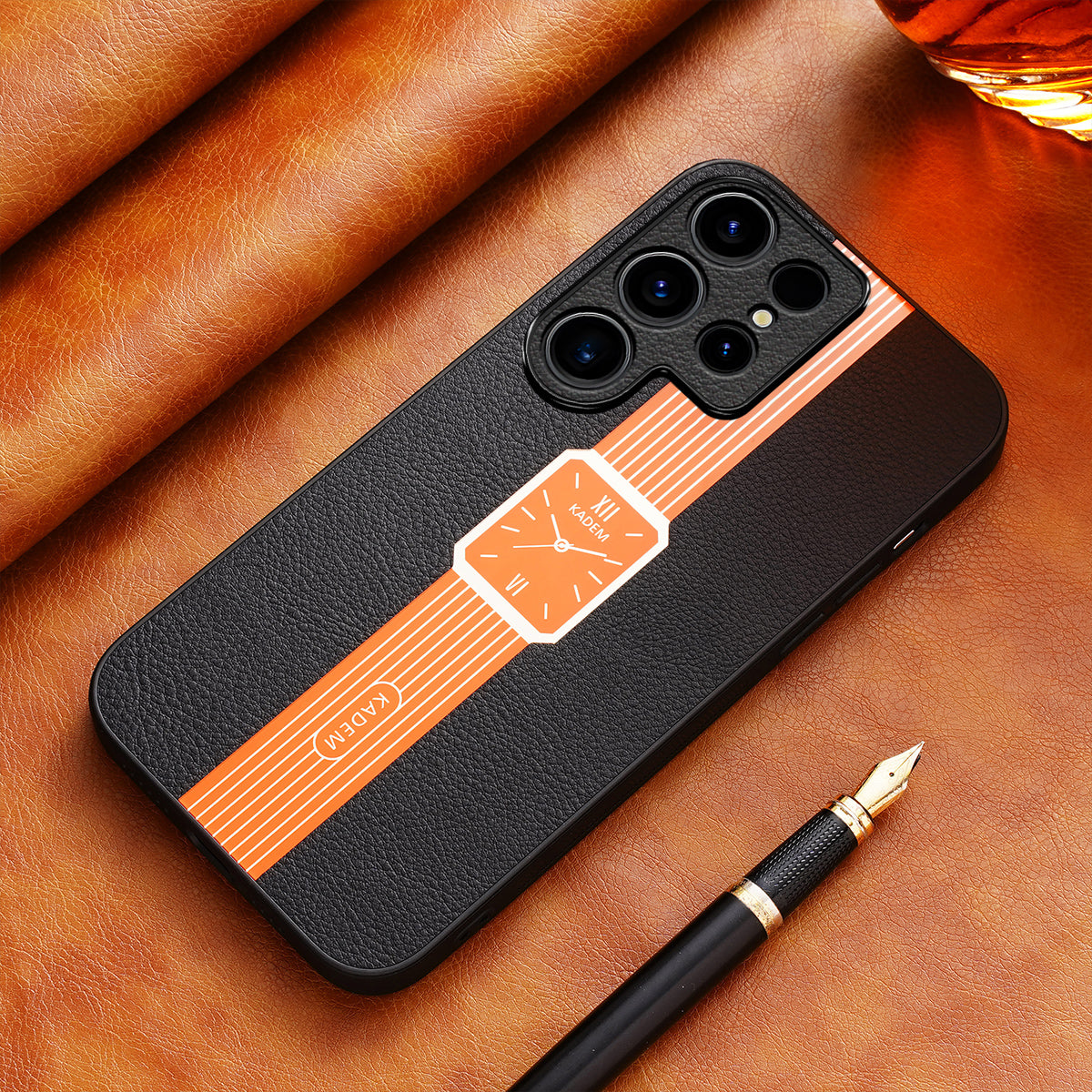 KADEM For Samsung Galaxy S24 Ultra Cover Leather+TPU+Acrylic Scratch Proof Phone Protector - Orange