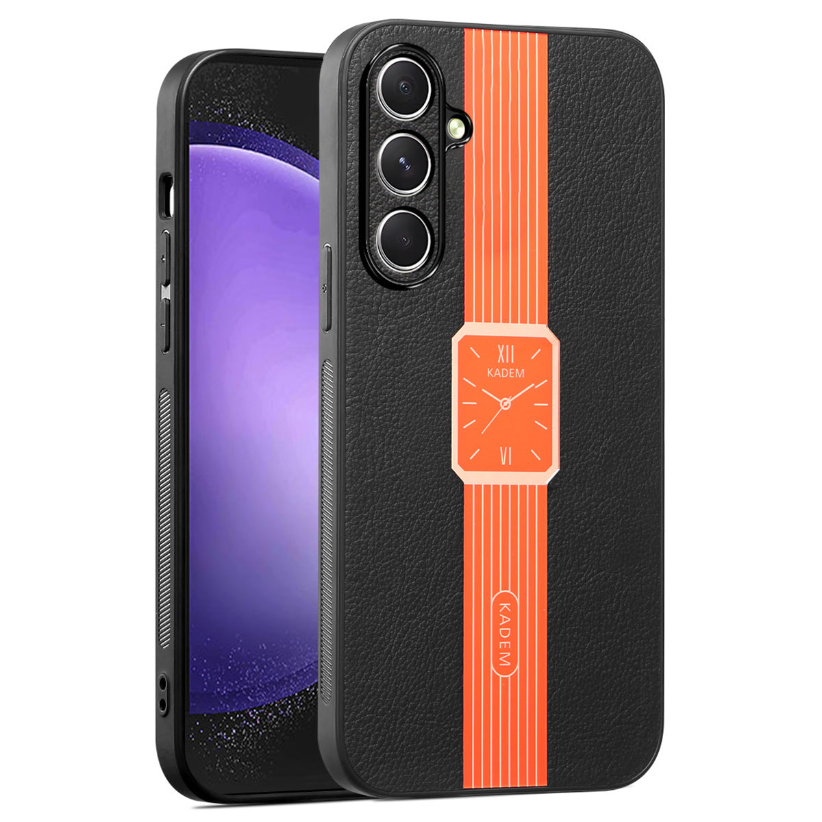 KADEM For Samsung Galaxy S24+ Cover Leather+TPU+Acrylic Watch Pattern Phone Protector - Orange