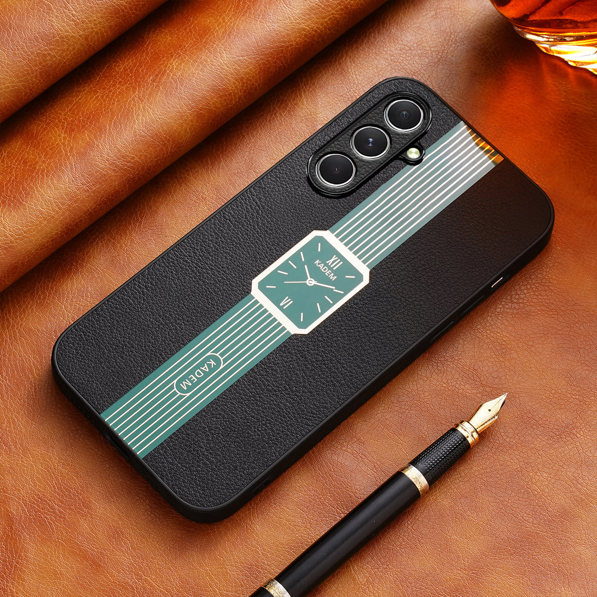 KADEM For Samsung Galaxy S24+ Cover Leather+TPU+Acrylic Watch Pattern Phone Protector - Green