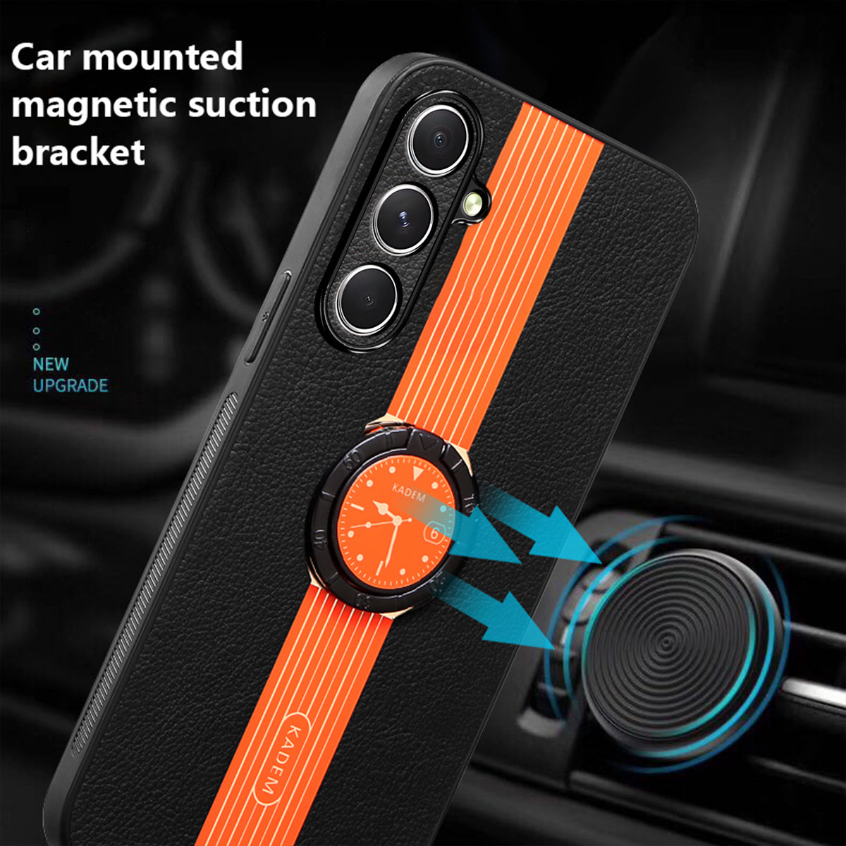 KADEM For Samsung Galaxy S24 Case Watch Pattern Ring Kickstand Anti-drop Phone Cover - Orange