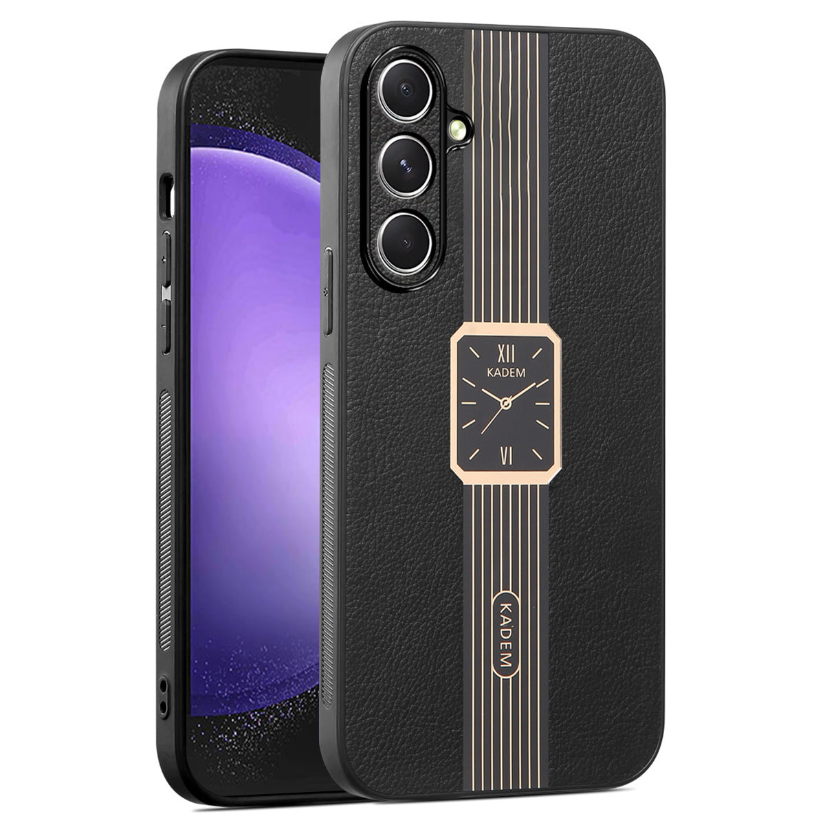 KADEM For Samsung Galaxy S24 Cover Leather+TPU+Acrylic Electroplating Phone Protector - Black