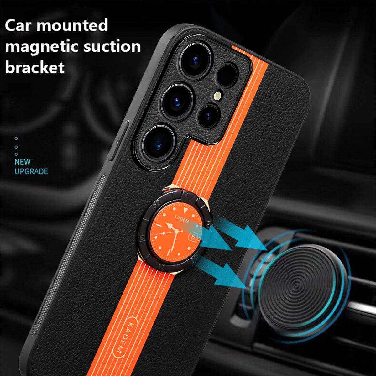KADEM For Samsung Galaxy S24 Ultra Case Shockproof Ring Kickstand Phone Cover - Orange