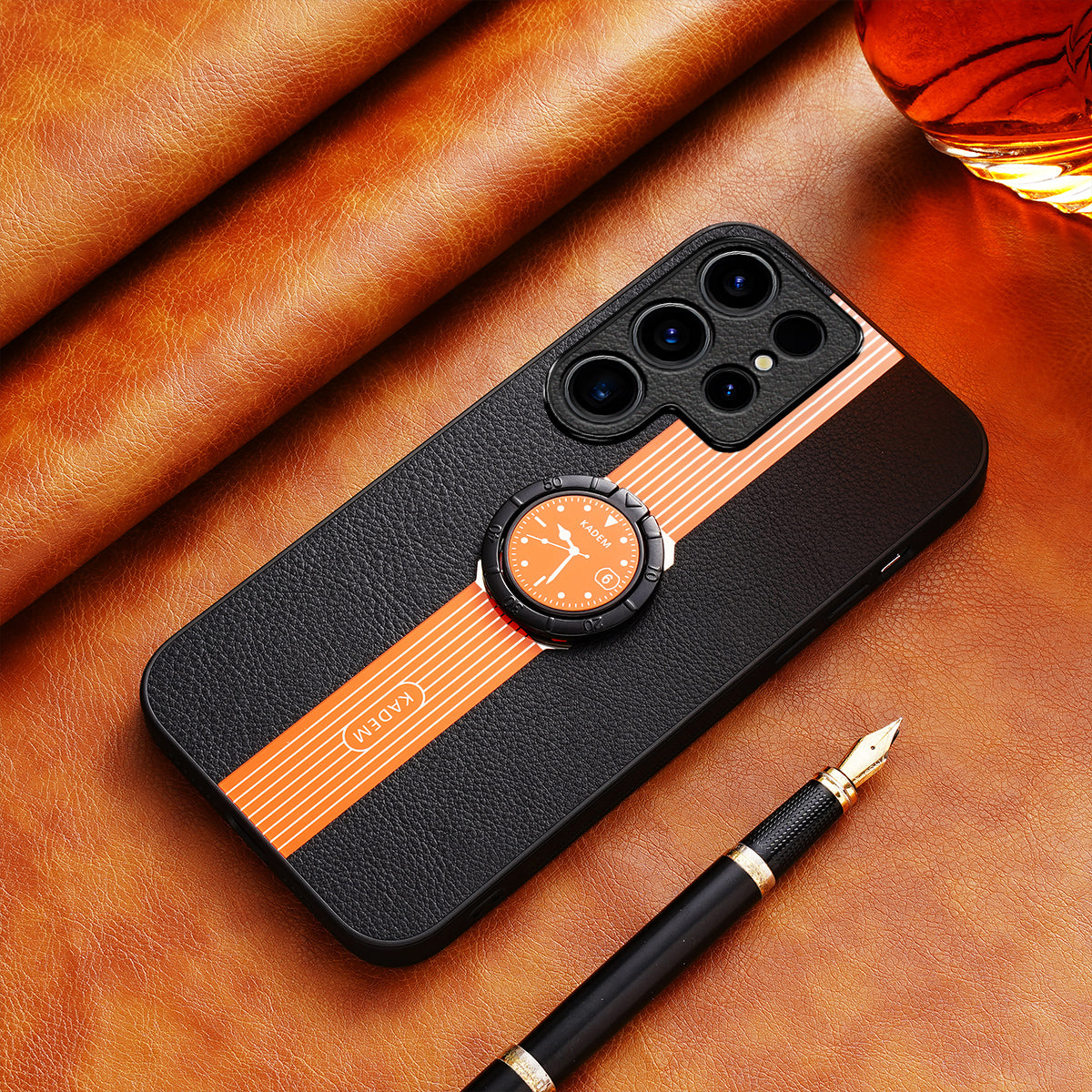 KADEM For Samsung Galaxy S24 Ultra Case Shockproof Ring Kickstand Phone Cover - Orange
