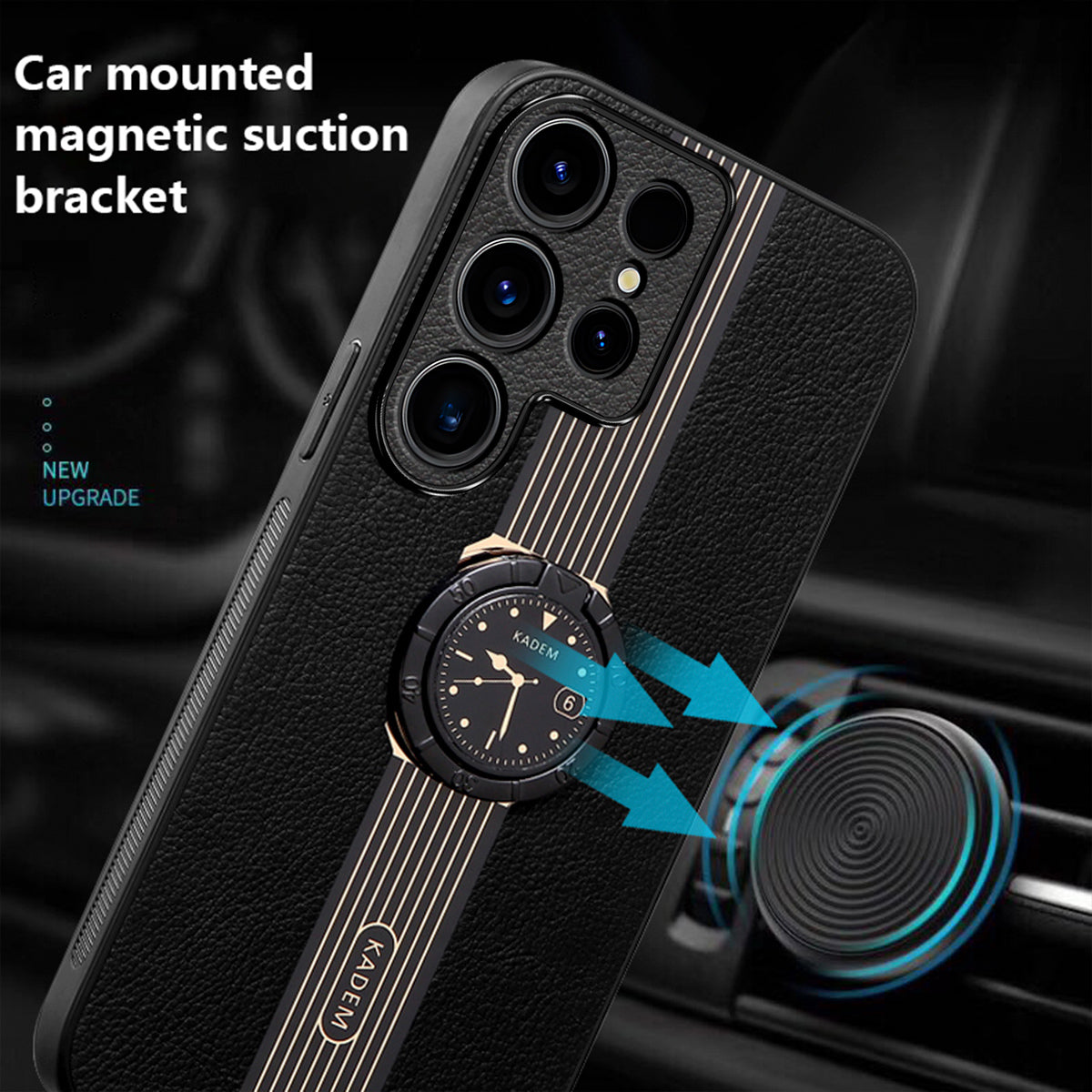 KADEM For Samsung Galaxy S24 Ultra Case Shockproof Ring Kickstand Phone Cover - Black