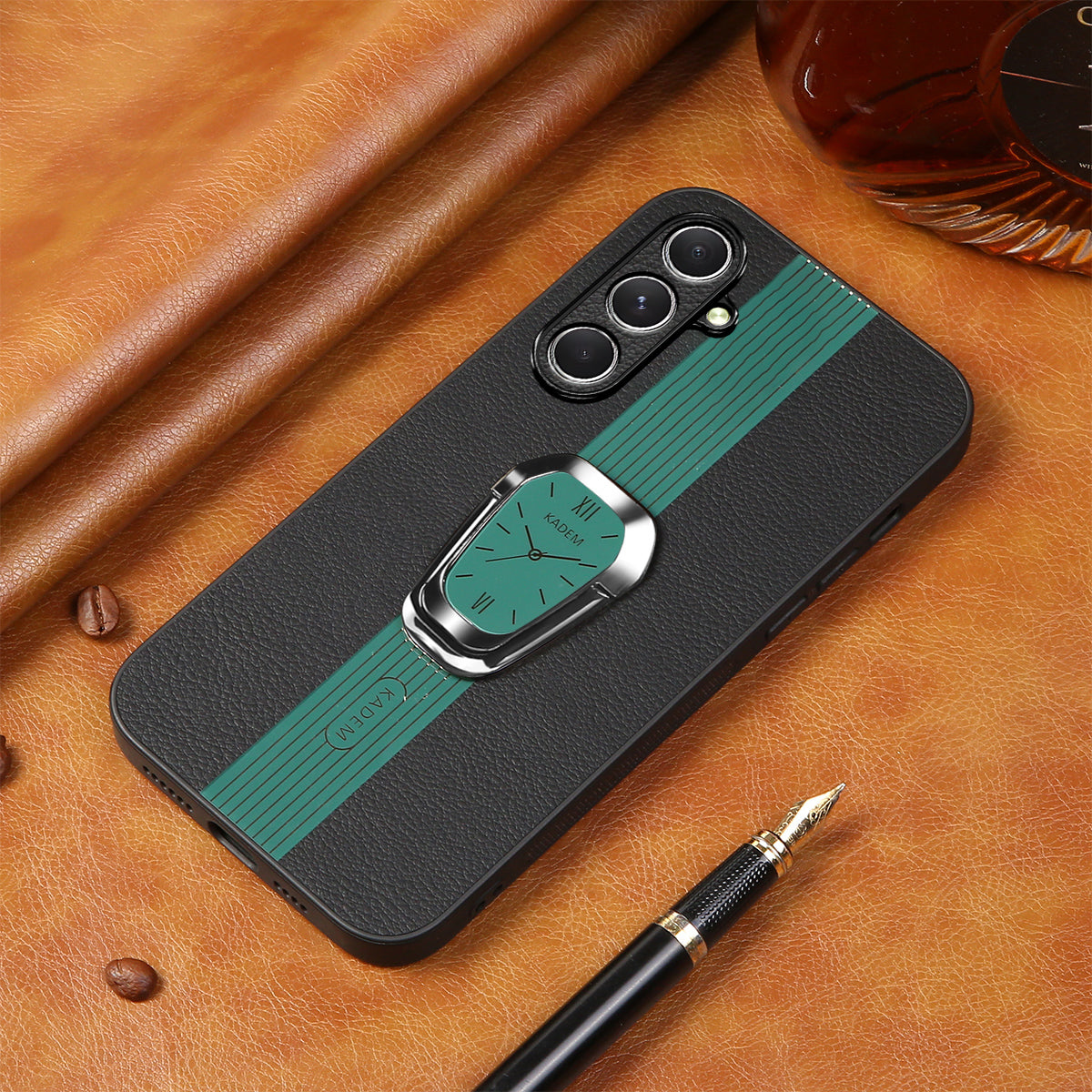 KADEM For Samsung Galaxy S24 Case PU Leather+TPU+Acrylic Kickstand Phone Guard Cover - Green