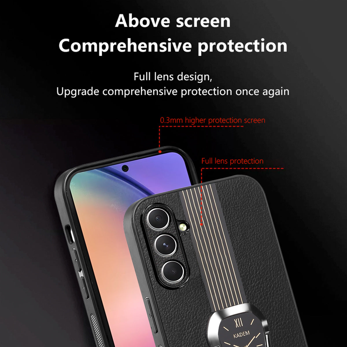 KADEM For Samsung Galaxy S24 Case PU Leather+TPU+Acrylic Kickstand Phone Guard Cover - Black