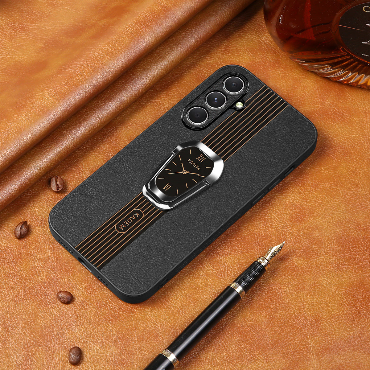 KADEM For Samsung Galaxy S24 Case PU Leather+TPU+Acrylic Kickstand Phone Guard Cover - Black