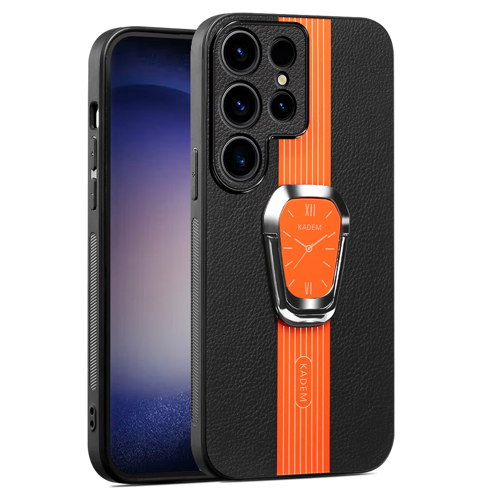 KADEM For Samsung Galaxy S24 Ultra Case Folding Kickstand PU Leather+TPU+Acrylic Cover - Orange