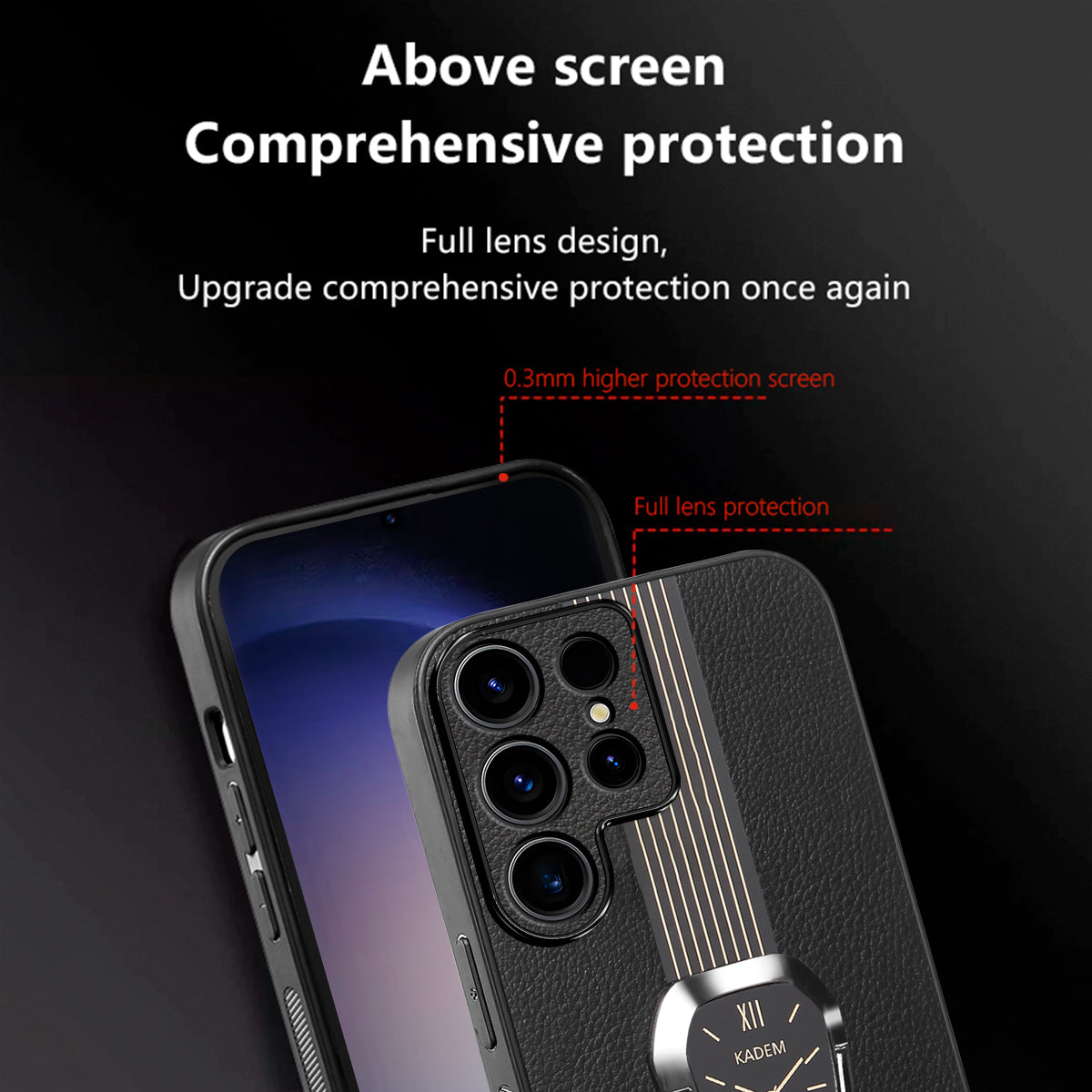 KADEM For Samsung Galaxy S24 Ultra Case Folding Kickstand PU Leather+TPU+Acrylic Cover - Orange