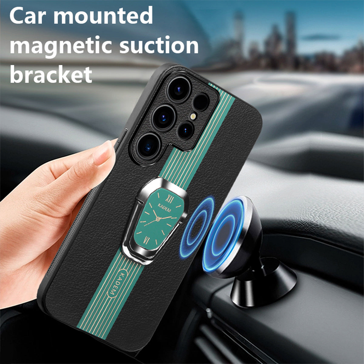 KADEM For Samsung Galaxy S24 Ultra Case Folding Kickstand PU Leather+TPU+Acrylic Cover - Green