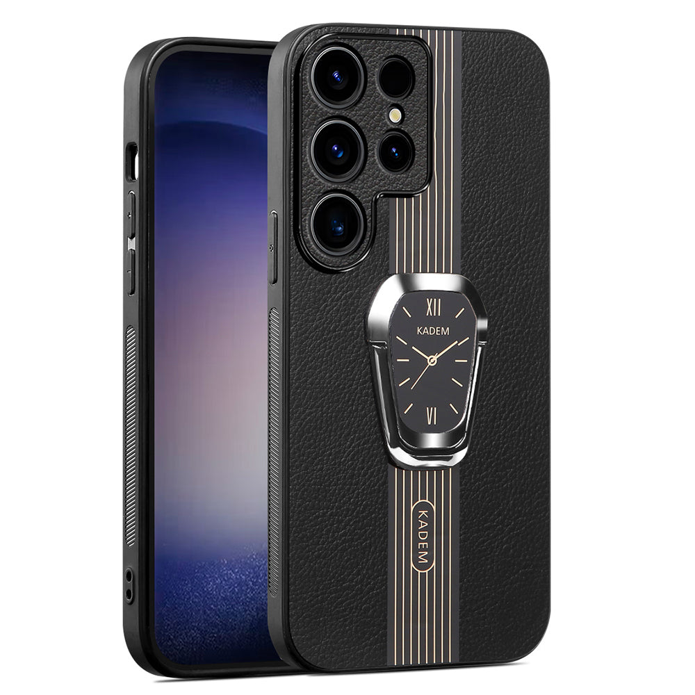 KADEM For Samsung Galaxy S24 Ultra Case Folding Kickstand PU Leather+TPU+Acrylic Cover - Black