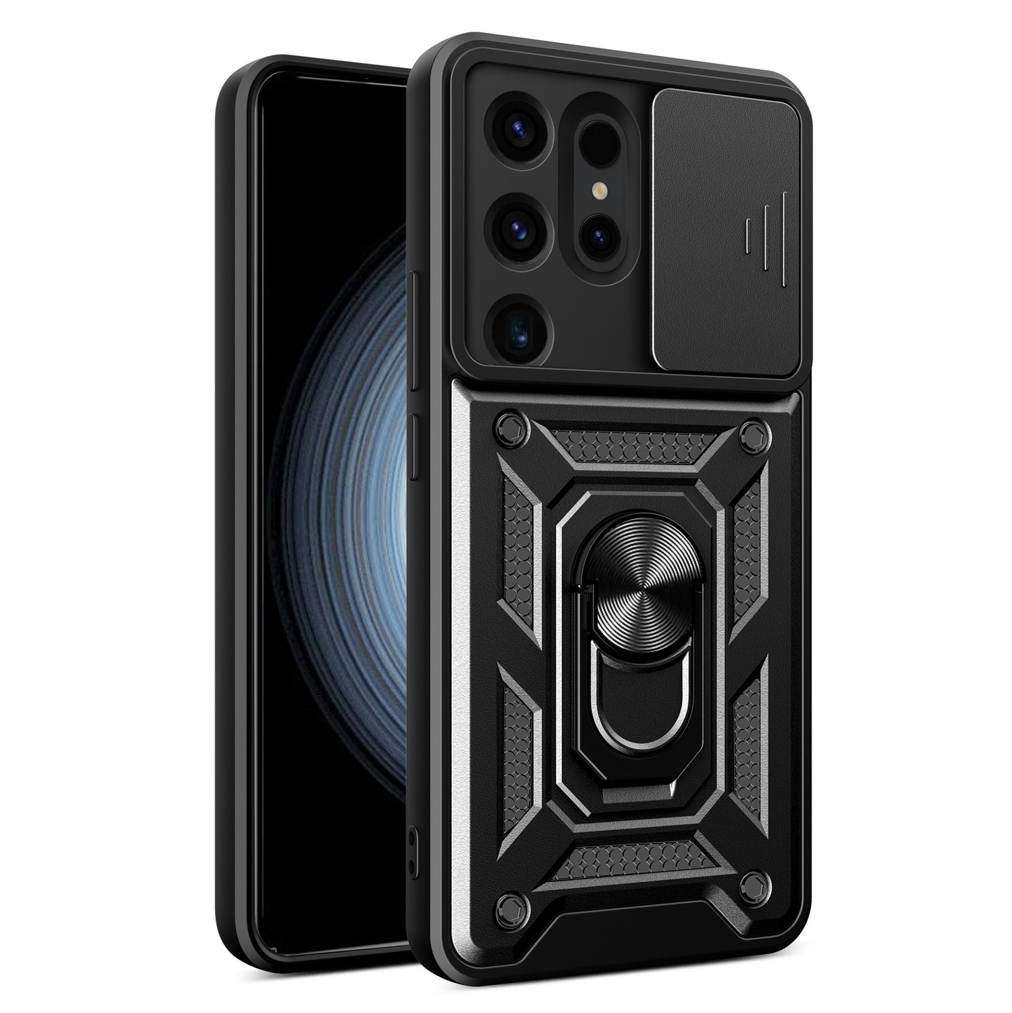 For Samsung Galaxy S24 Ultra Case Kickstand Phone Cover with Slide Lens Protection - Black