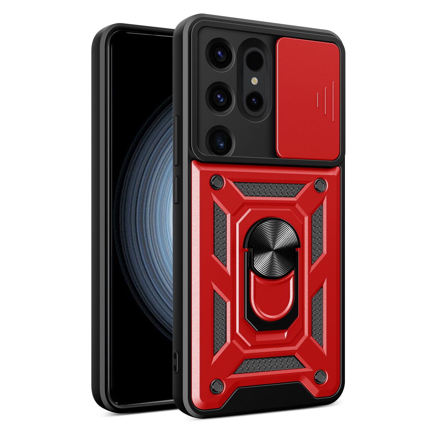 For Samsung Galaxy S24 Ultra Case Kickstand Phone Cover with Slide Lens Protection - Red