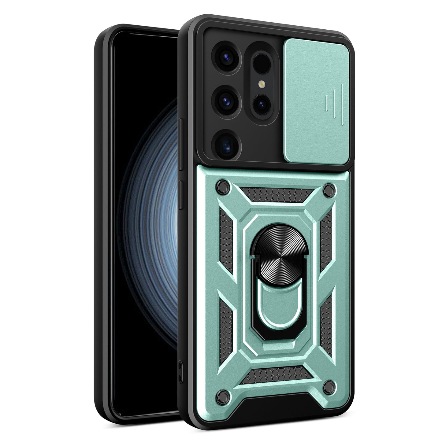 For Samsung Galaxy S24 Ultra Case Kickstand Phone Cover with Slide Lens Protection - Green