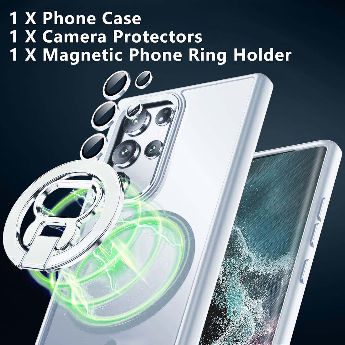 For Samsung Galaxy S24 Ultra Magnetic Case Kickstand Phone Cover with Lens Protector - Blue