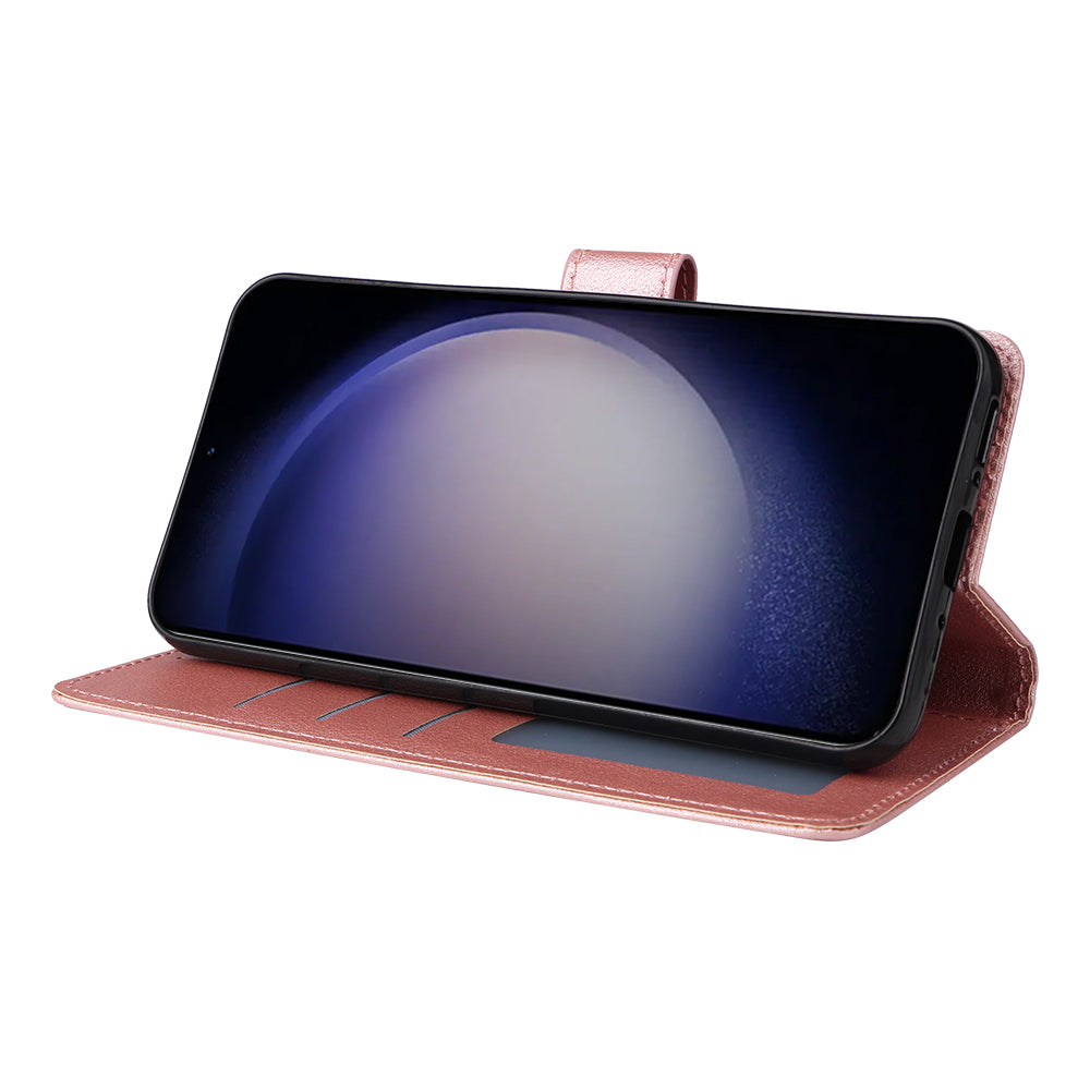 For Samsung Galaxy S24+ Leather Case Wallet Magnetic Clasp Phone Cover - Rose Gold