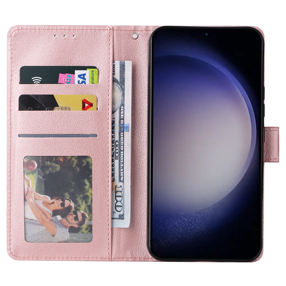 For Samsung Galaxy S24 Case PU Leather Stand Wallet Phone Cover - Rose Gold