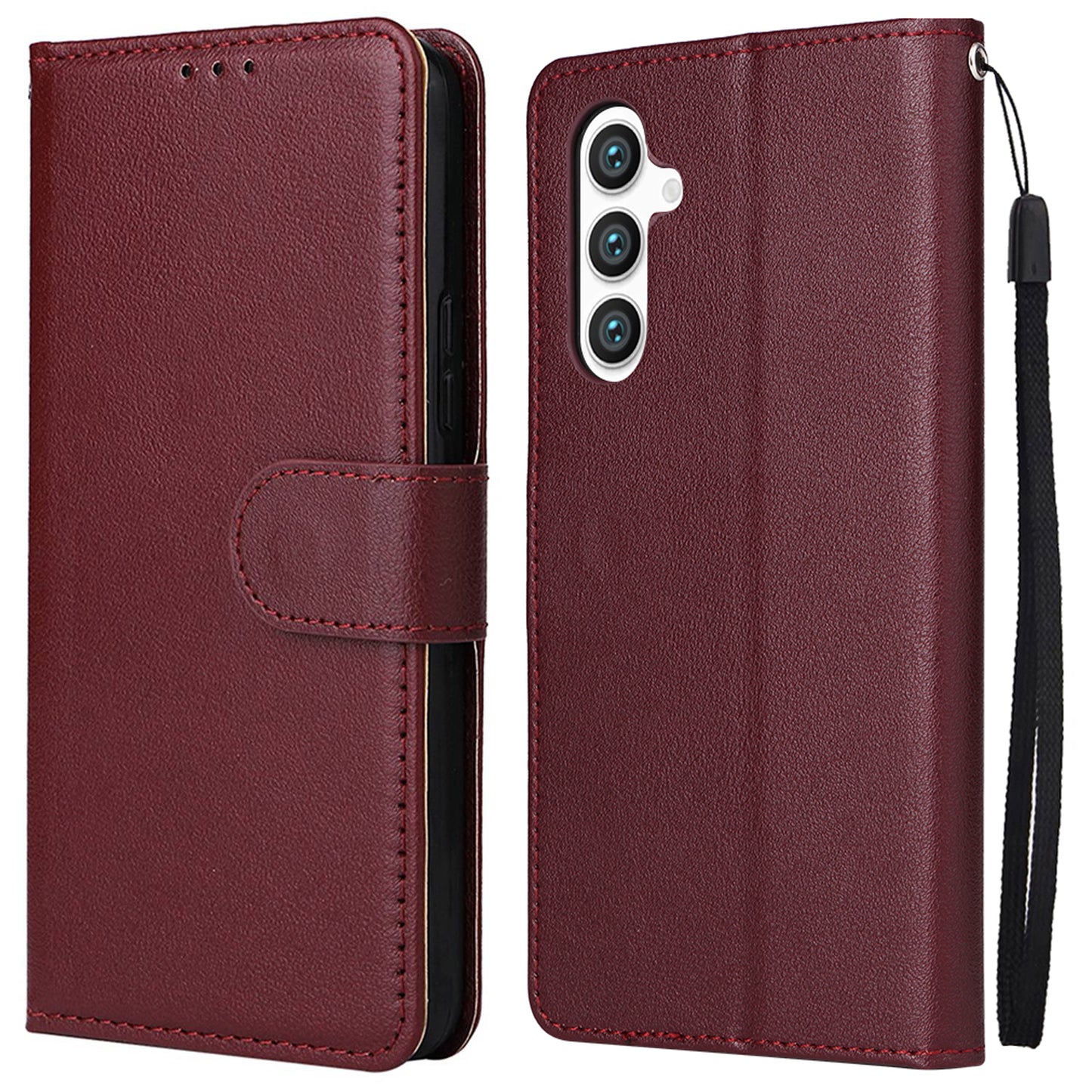 For Samsung Galaxy S24 Case PU Leather Stand Wallet Phone Cover - Wine Red