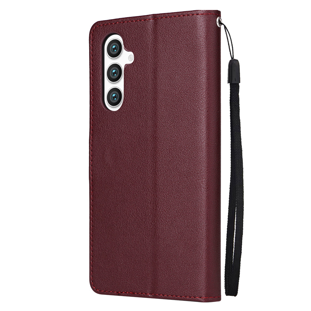For Samsung Galaxy S24 Case PU Leather Stand Wallet Phone Cover - Wine Red