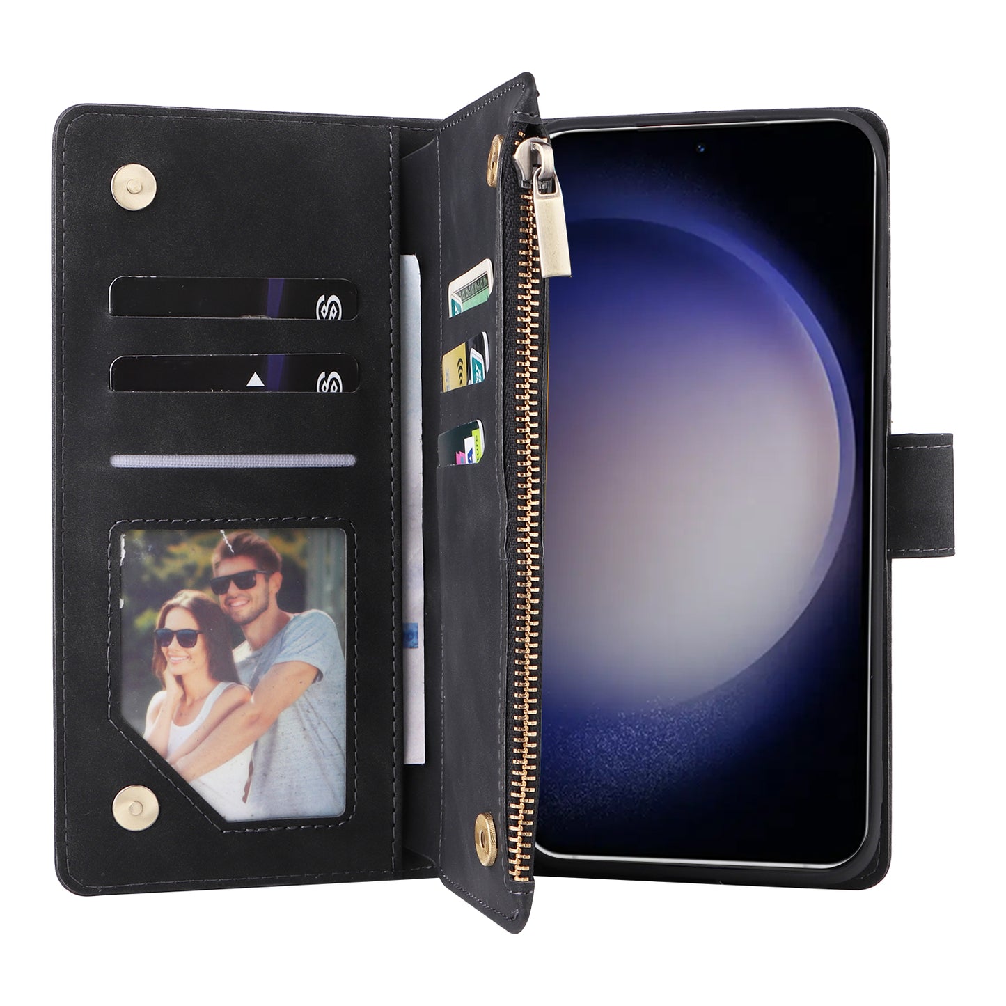 For Samsung Galaxy S24 Case PU Leather Wallet Cover with Multiple Card Slots - Black