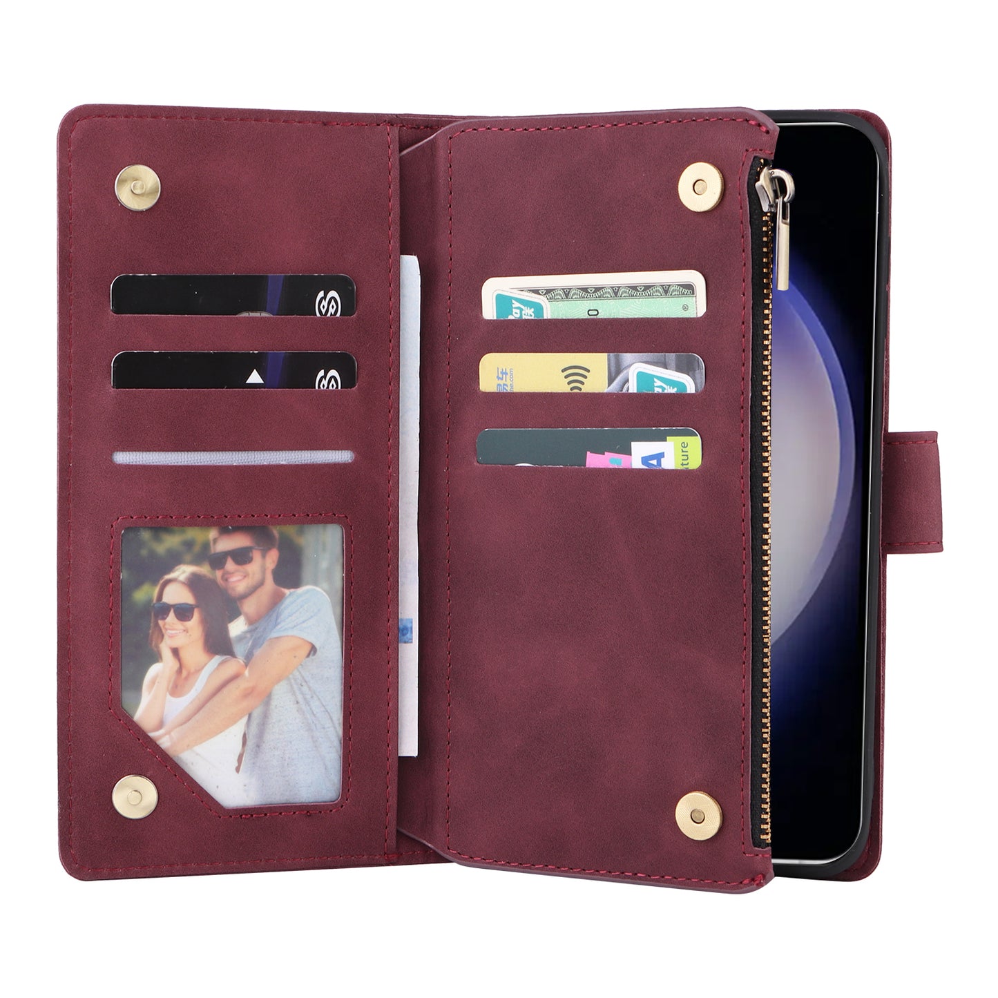 For Samsung Galaxy S24 Case PU Leather Wallet Cover with Multiple Card Slots - Wine Red