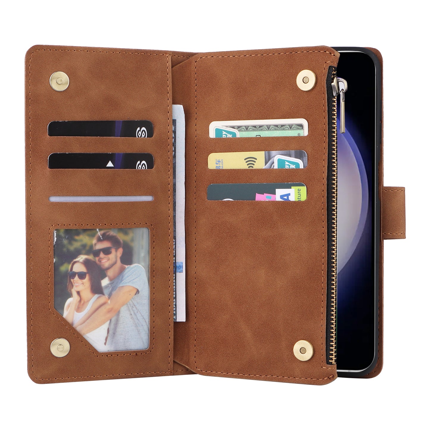 For Samsung Galaxy S24 Case PU Leather Wallet Cover with Multiple Card Slots - Brown