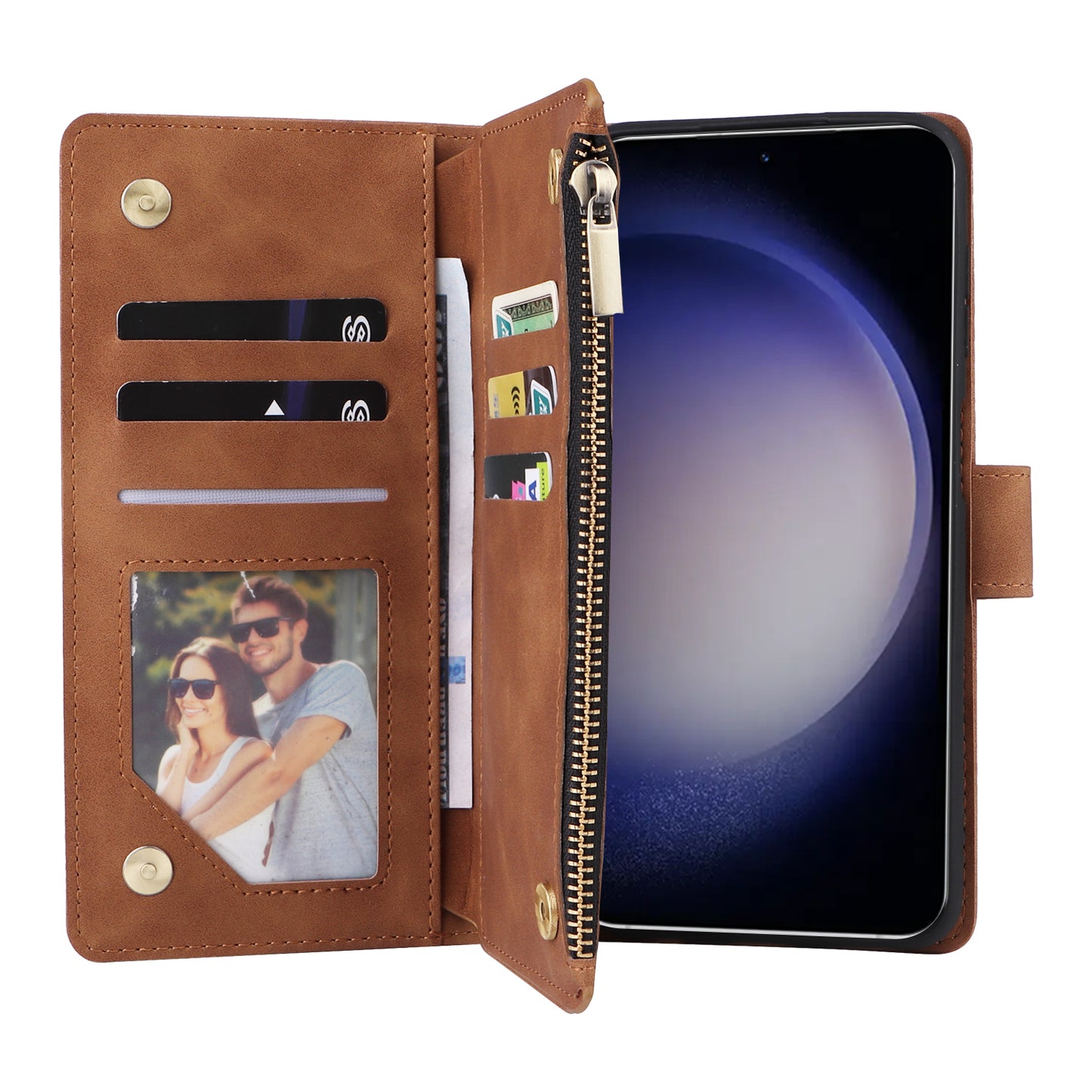 For Samsung Galaxy S24 Case PU Leather Wallet Cover with Multiple Card Slots - Brown