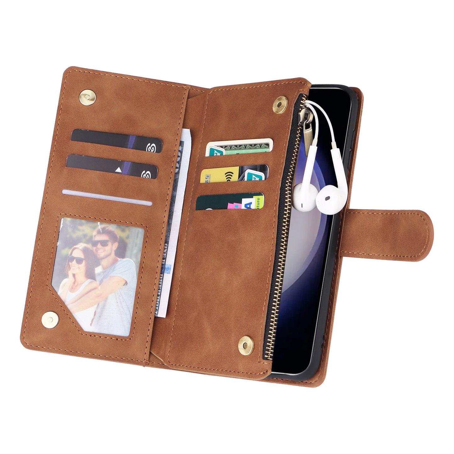 For Samsung Galaxy S24 Case PU Leather Wallet Cover with Multiple Card Slots - Brown