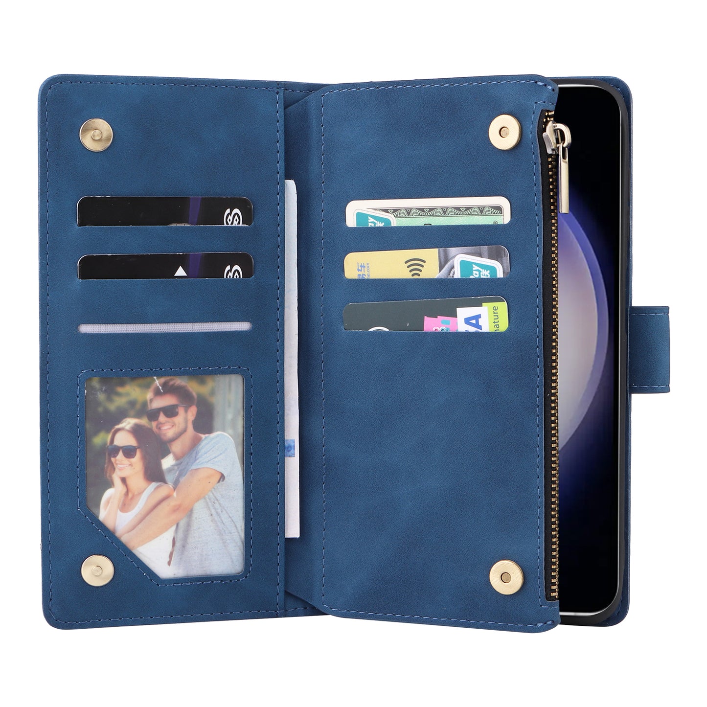 For Samsung Galaxy S24 Case PU Leather Wallet Cover with Multiple Card Slots - Blue