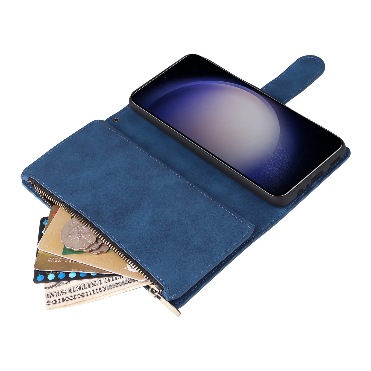 For Samsung Galaxy S24 Case PU Leather Wallet Cover with Multiple Card Slots - Blue