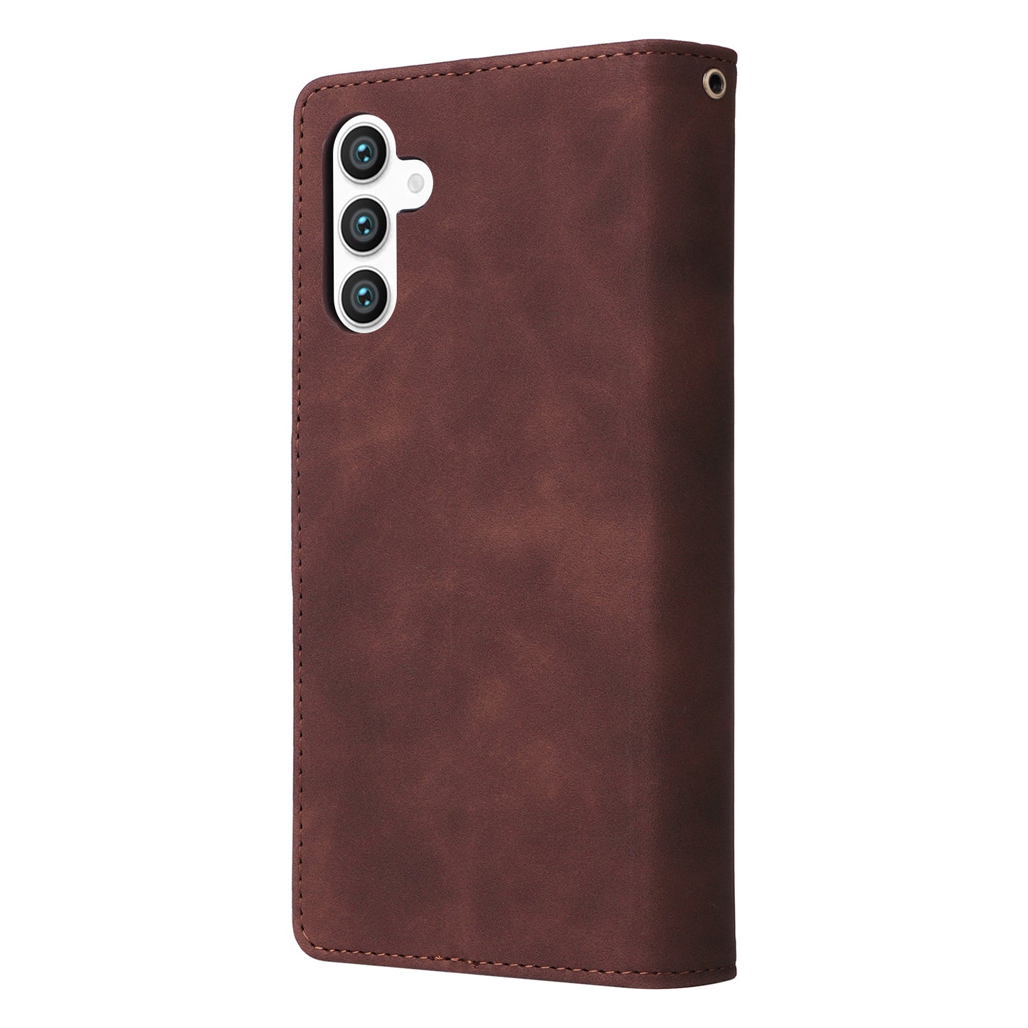 For Samsung Galaxy S24+ Case Multiple Card Slots PU Leather Zipper Pocket Cover - Coffee