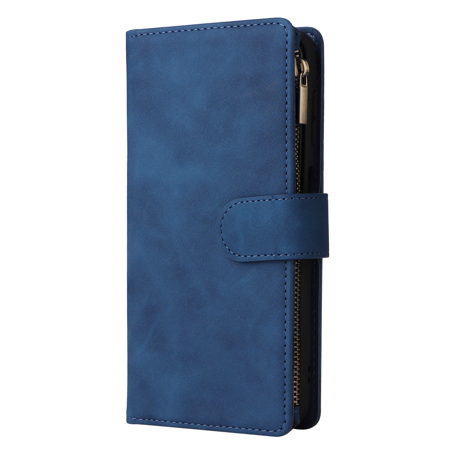 For Samsung Galaxy S24+ Case Multiple Card Slots PU Leather Zipper Pocket Cover - Blue