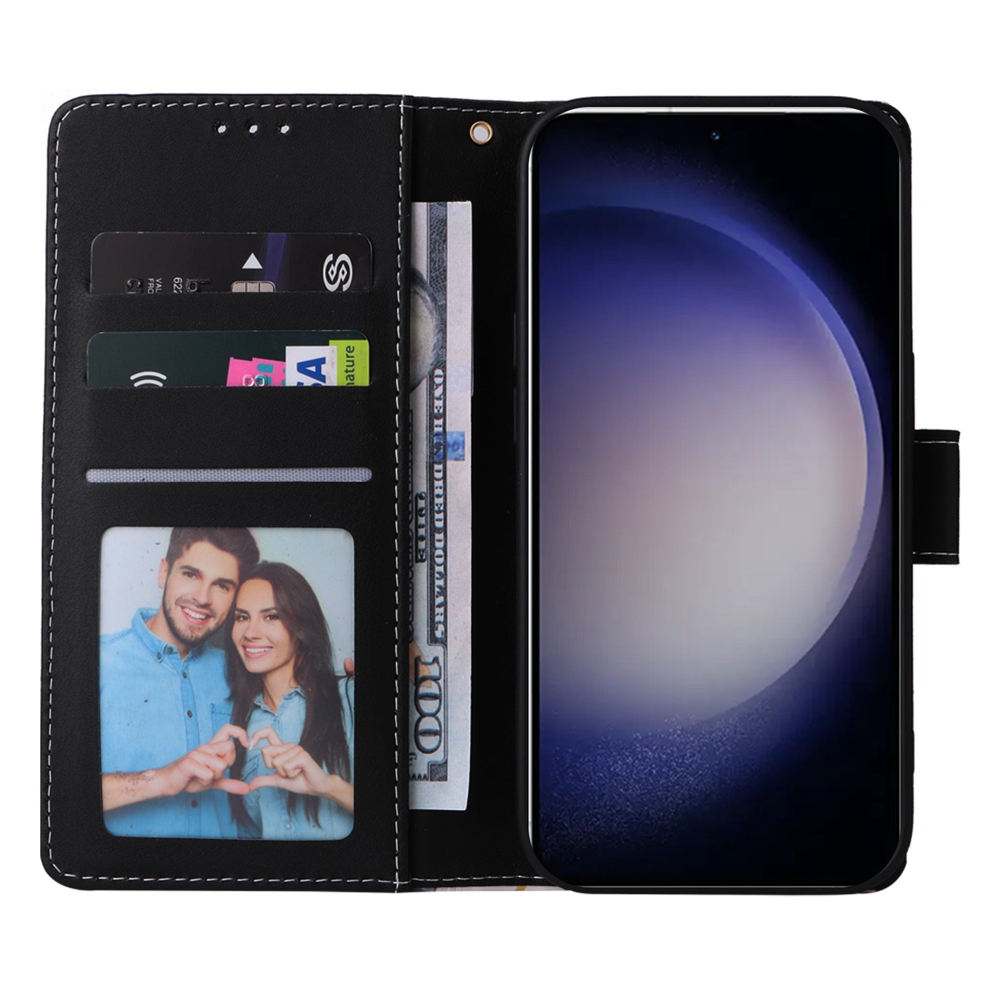 For Samsung Galaxy S24+ Case Pattern Printing Wallet Leather Phone Cover - Black