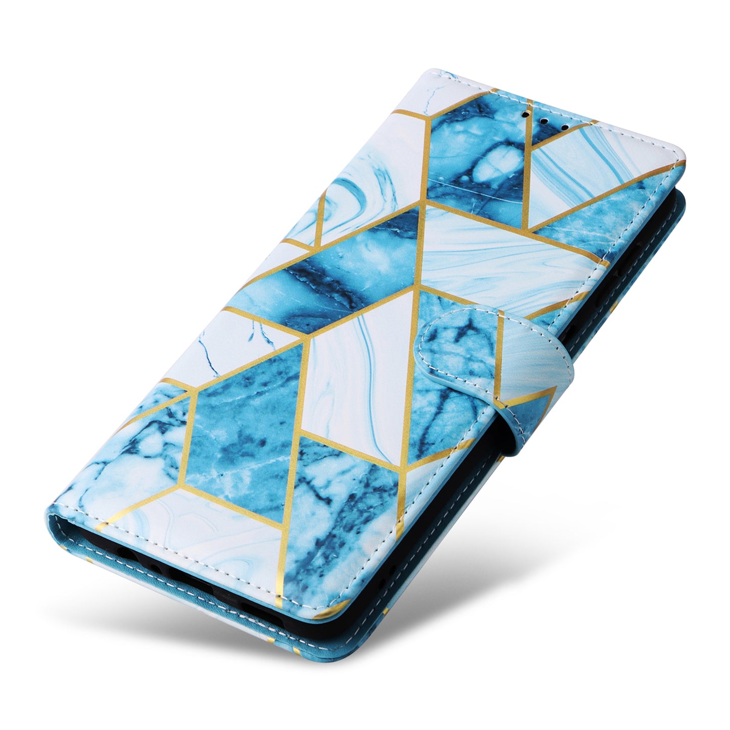 For Samsung Galaxy S24 Case PU Leather Marble Pattern Phone Wallet Cover - Blue