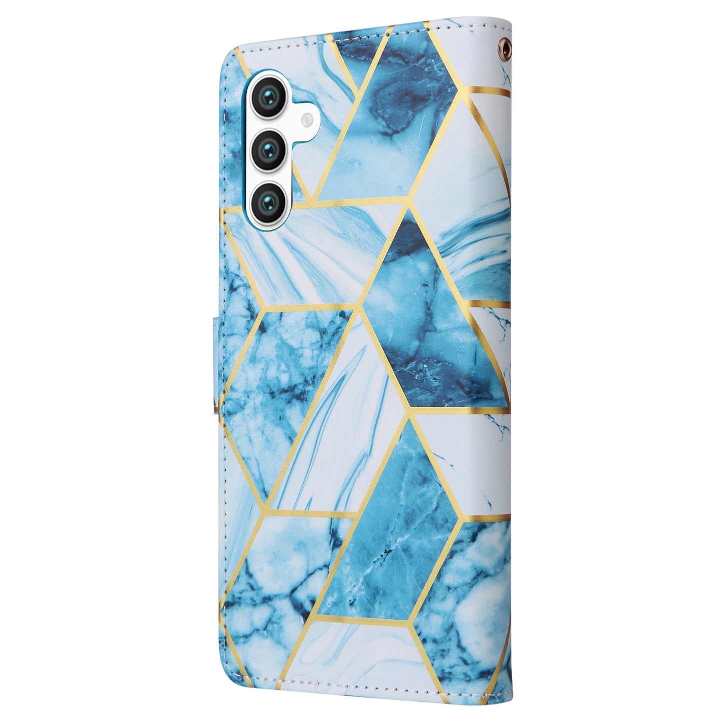 For Samsung Galaxy S24 Case PU Leather Marble Pattern Phone Wallet Cover - Blue