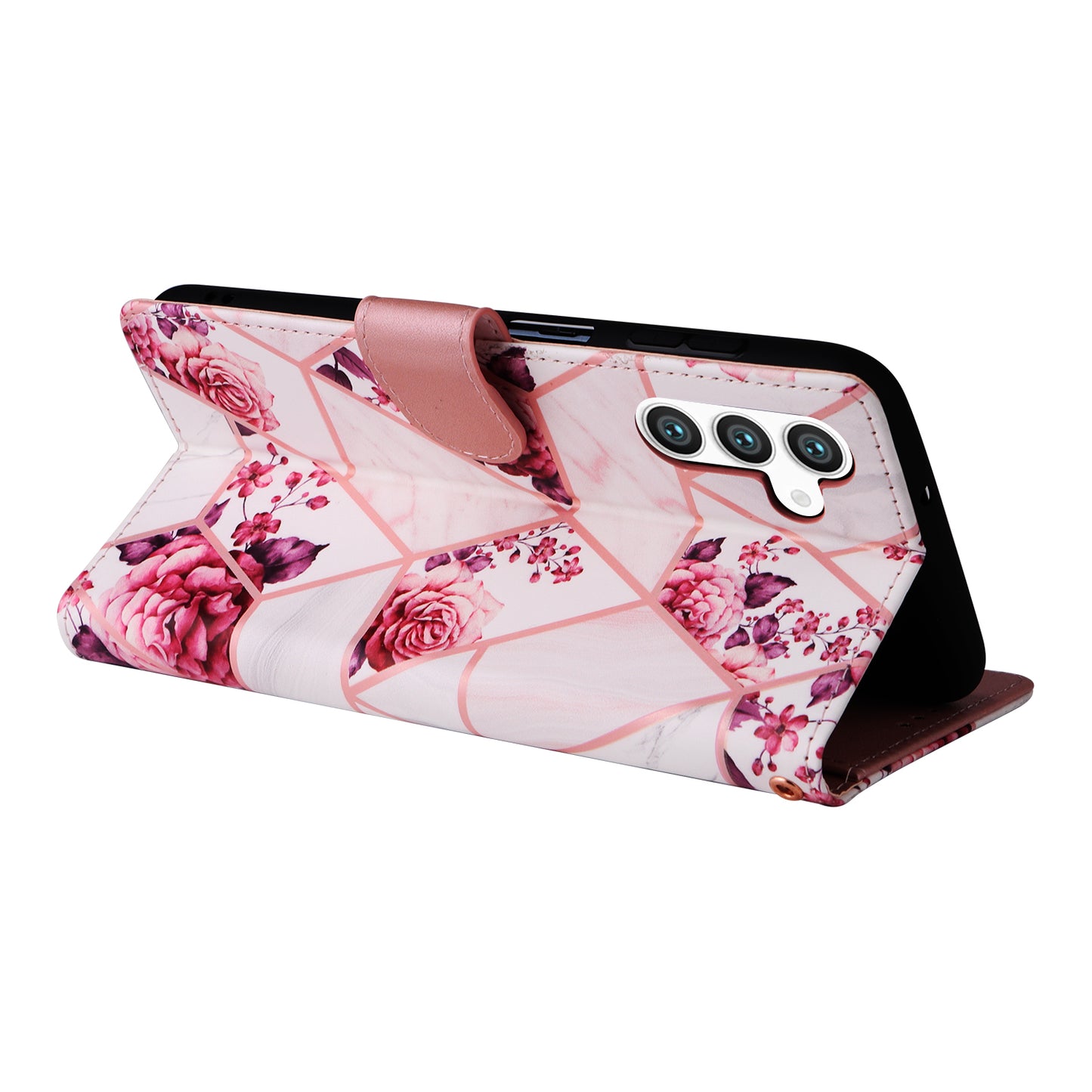 For Samsung Galaxy S24 Case PU Leather Marble Pattern Phone Wallet Cover - Rose Gold