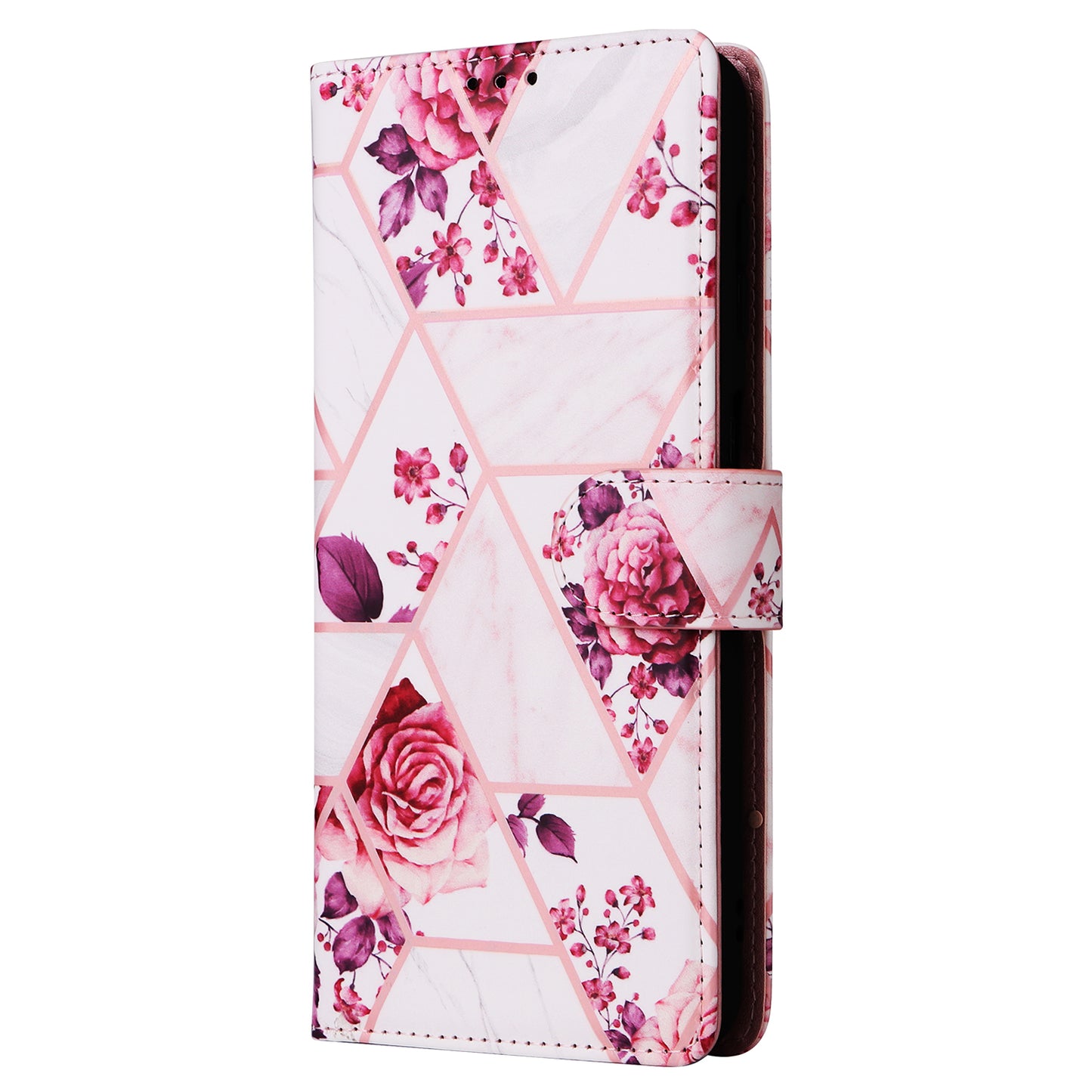 For Samsung Galaxy S24 Case PU Leather Marble Pattern Phone Wallet Cover - Rose Gold