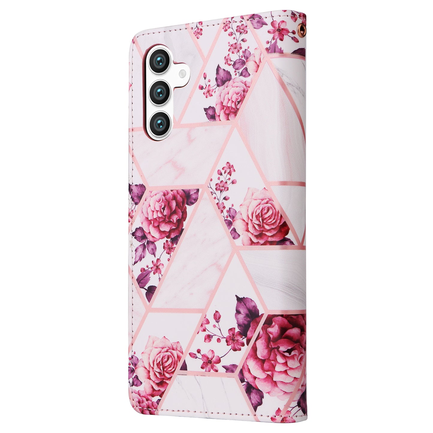 For Samsung Galaxy S24 Case PU Leather Marble Pattern Phone Wallet Cover - Rose Gold