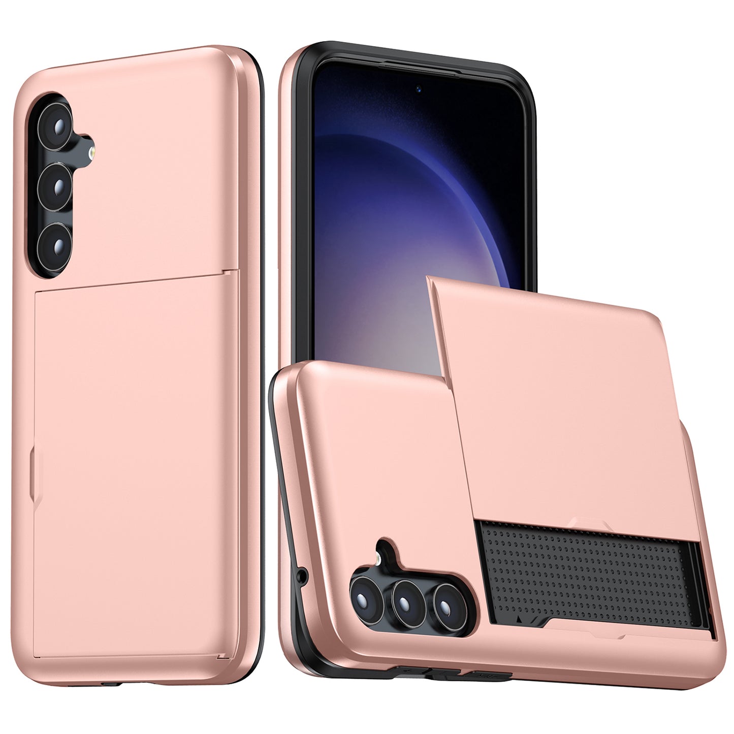 For Samsung Galaxy S24+ Case TPU + PC Phone Cover with Slide Card Holder - Rose Gold
