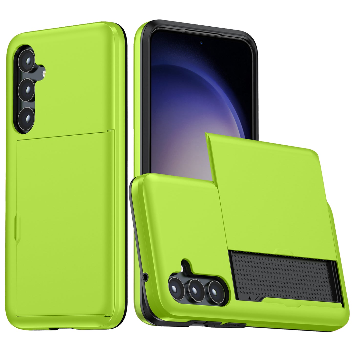 For Samsung Galaxy S24+ Case TPU + PC Phone Cover with Slide Card Holder - Green