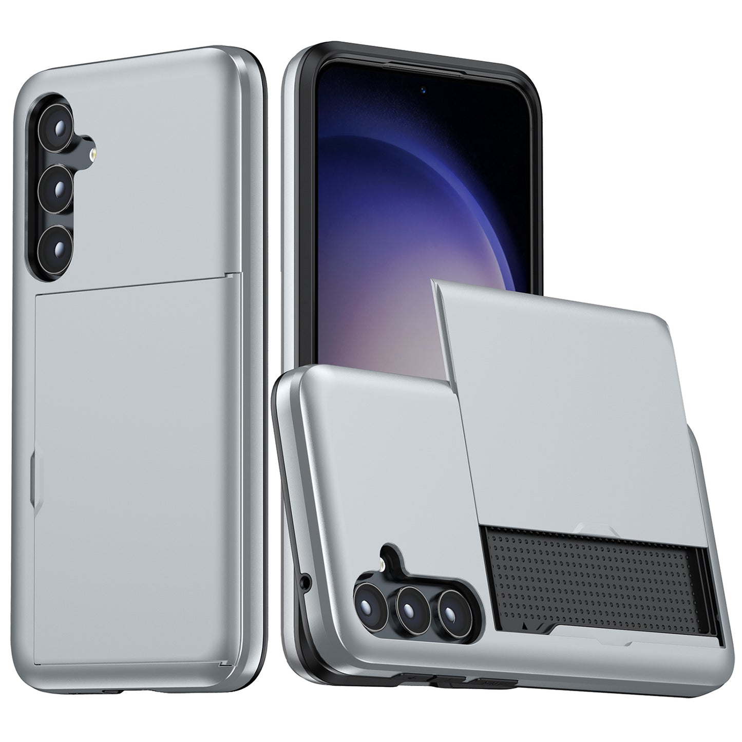For Samsung Galaxy S24+ Case TPU + PC Phone Cover with Slide Card Holder - Grey