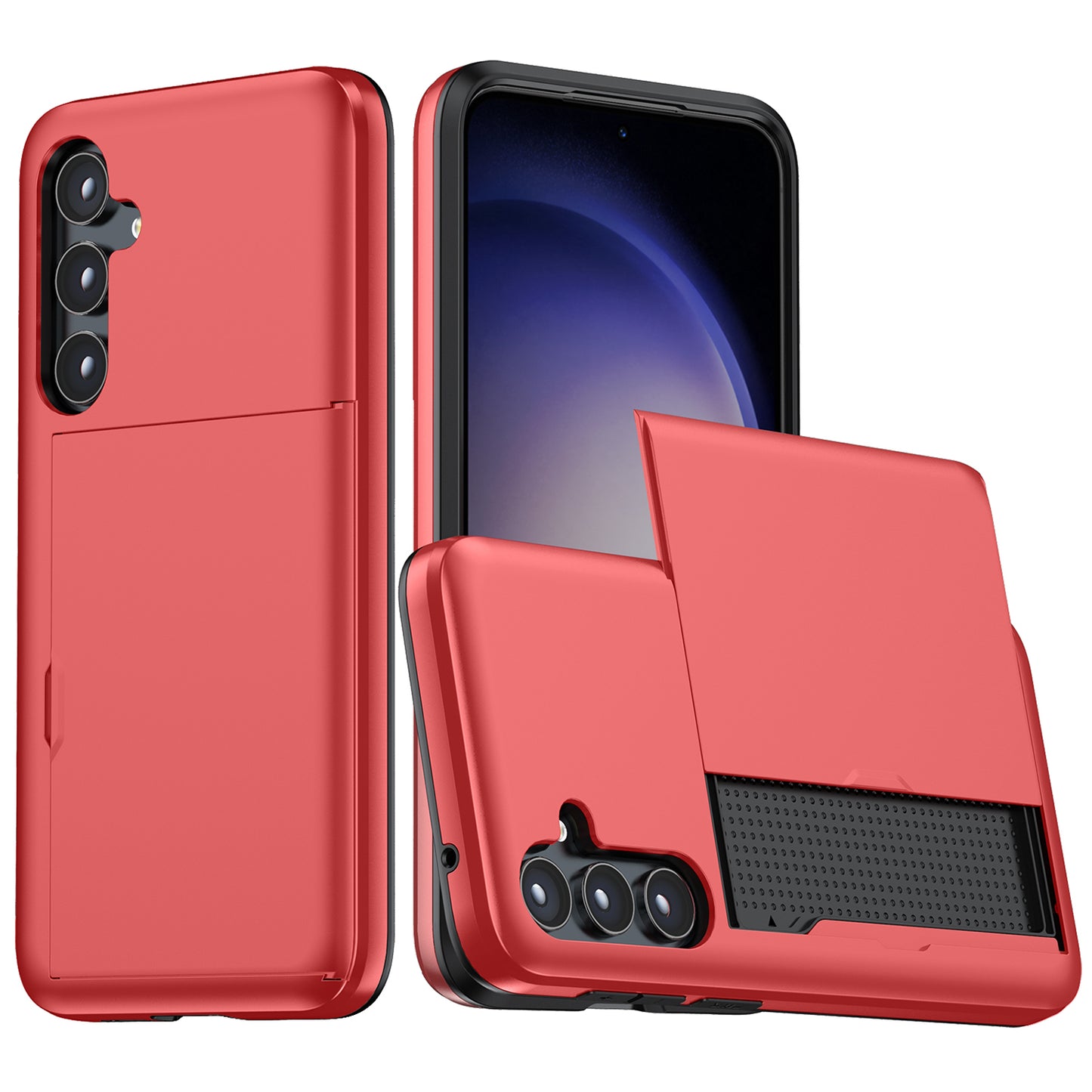 For Samsung Galaxy S24+ Case TPU + PC Phone Cover with Slide Card Holder - Red