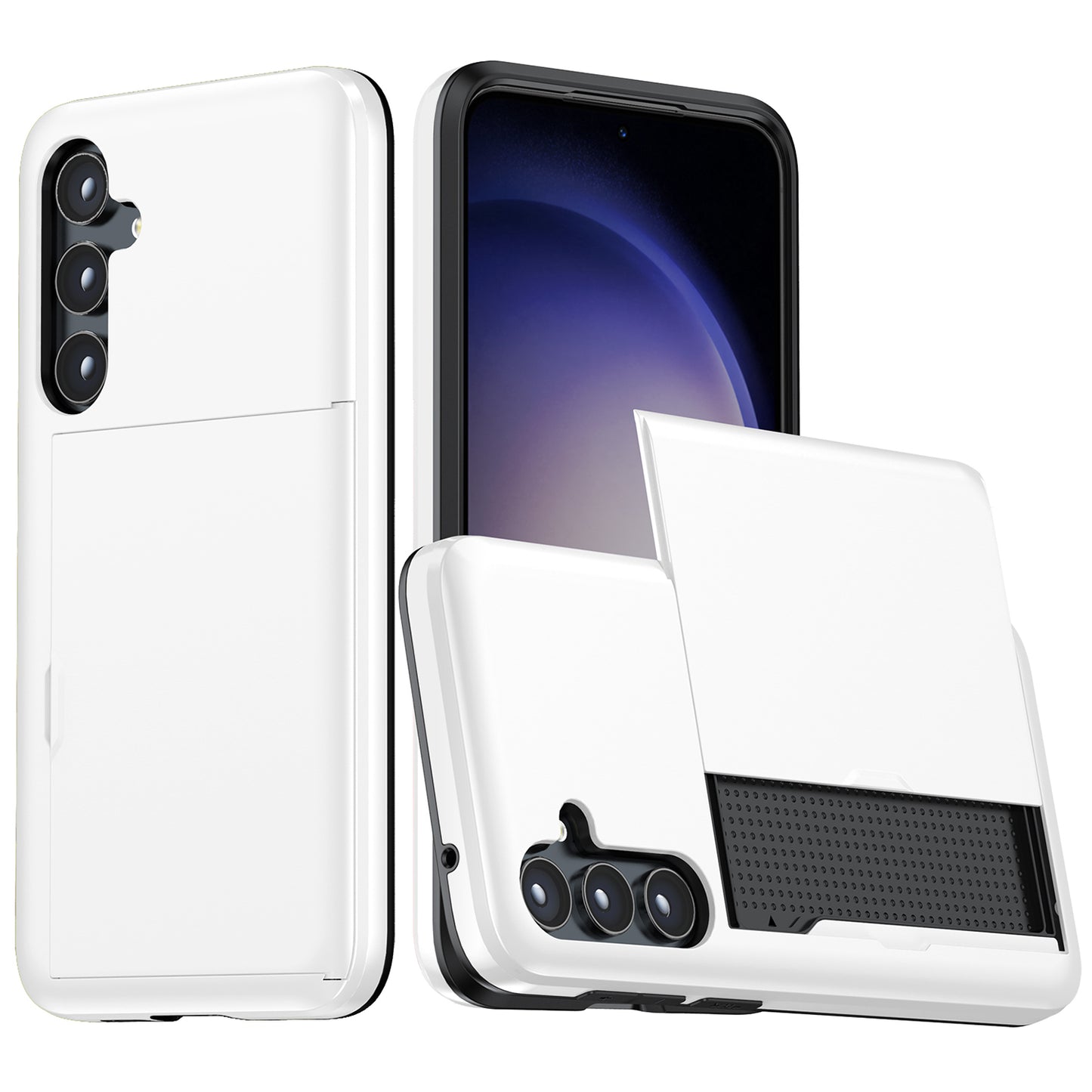For Samsung Galaxy S24+ Case TPU + PC Phone Cover with Slide Card Holder - White