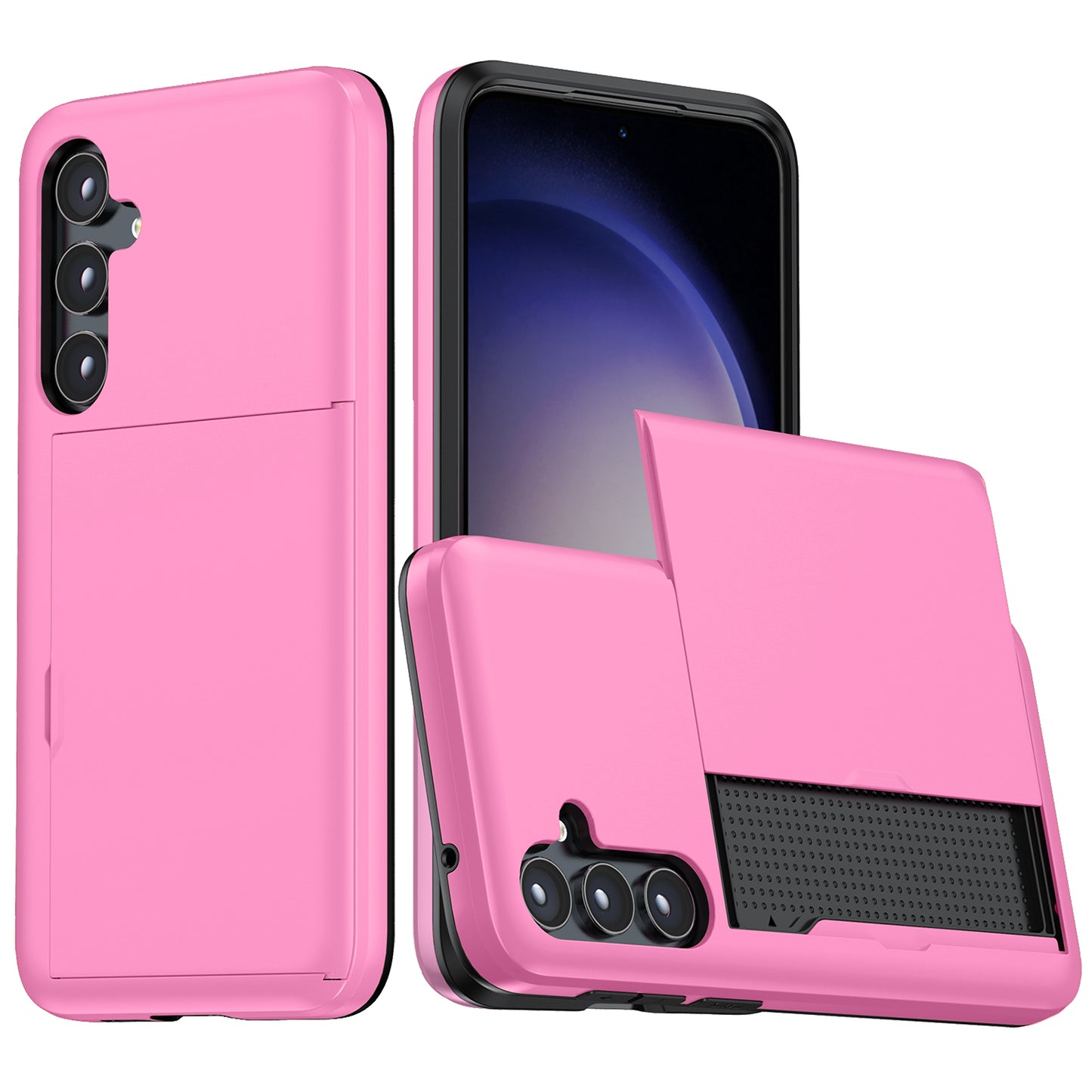 For Samsung Galaxy S24+ Case TPU + PC Phone Cover with Slide Card Holder - Pink
