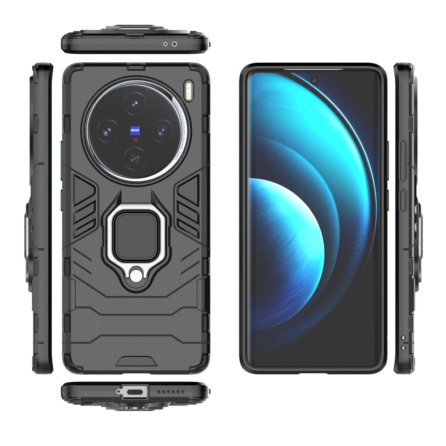 For vivo X100 5G Case Anti-Scratch PC+TPU Phone Cover with Kickstand - Black